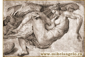 Леда, ласкаемая лебедем, рисунок к утраченной картине Микеланджело / www.mikelangelo.ru